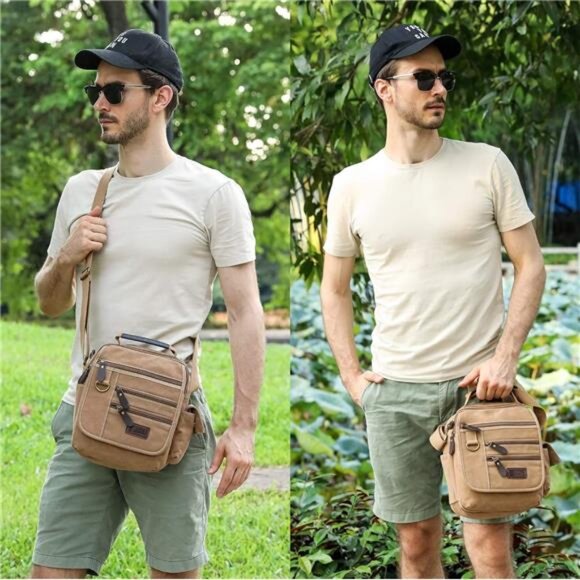 Mens Canvas Messenger Bag Small Crossbody Shoulder Bag Work Travel Laptop Bag - Picture 6 of 7
